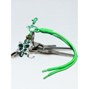 Butterfly Keychain With Green Rhinestones Glitter Beads & Paracord Rope Stylish